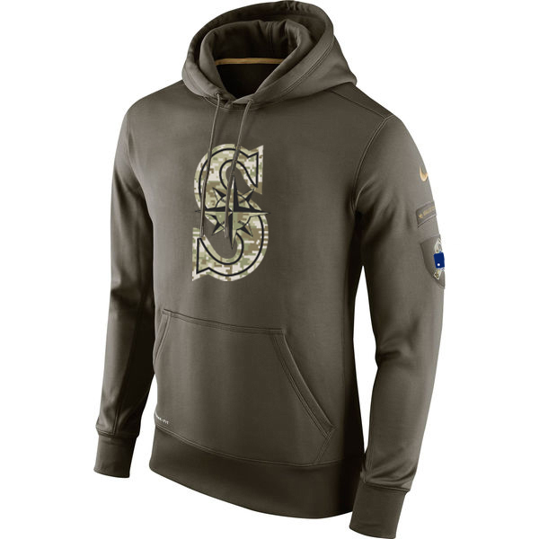 MLB Men Seattle Mariners Nike Olive Salute To Service KO Performance Hoodie Green